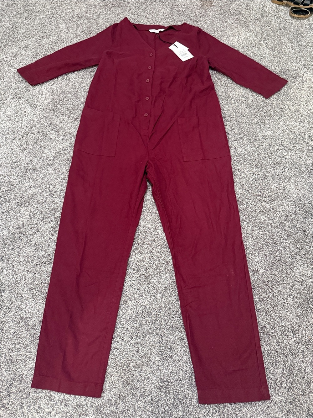 The Nines by HATCH Burgundy Button-Front Jumpsuit